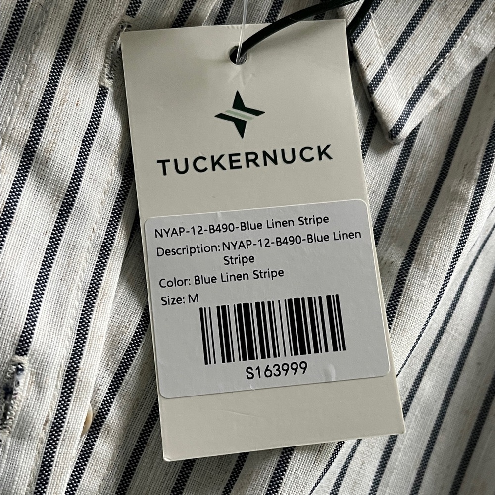 Tuckernuck Blue Stripe Linen Button-Front Tie Crop Top, Medium - Picture 2 of 5